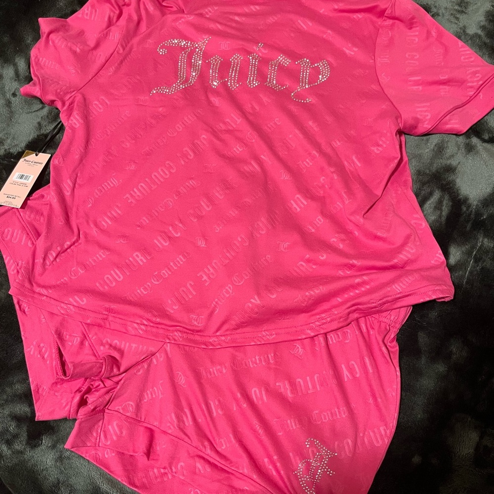 NWT Juicy Couture Button Down Short Sleeve Shirt,Shorts Pajama Set Size L